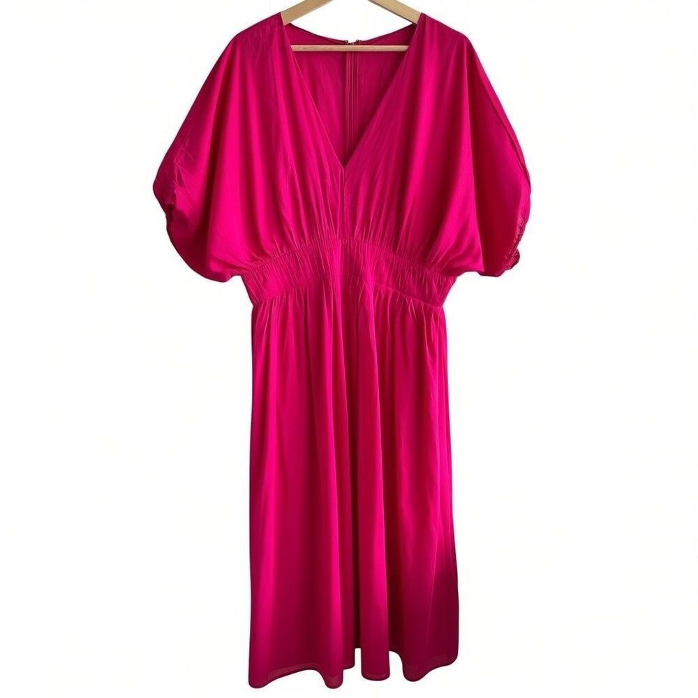 NWT Banana Republic Caftan Midi Dress Sz L Elbow Sleeves Voile Pink Cotton - Picture 2 of 10